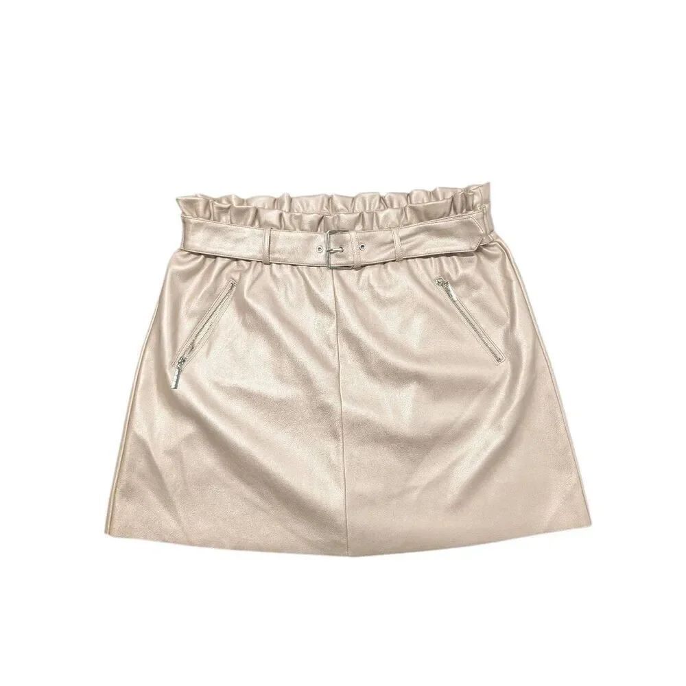 NWT Marc New York Skirt Soft Faux Leather Light Pink Metalic Belted Women's Size